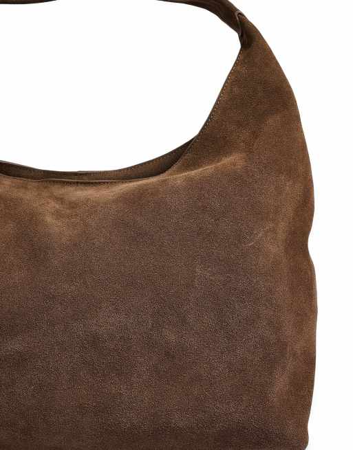 NA-KD Triangle suede tote bag in brown, 3 of 5