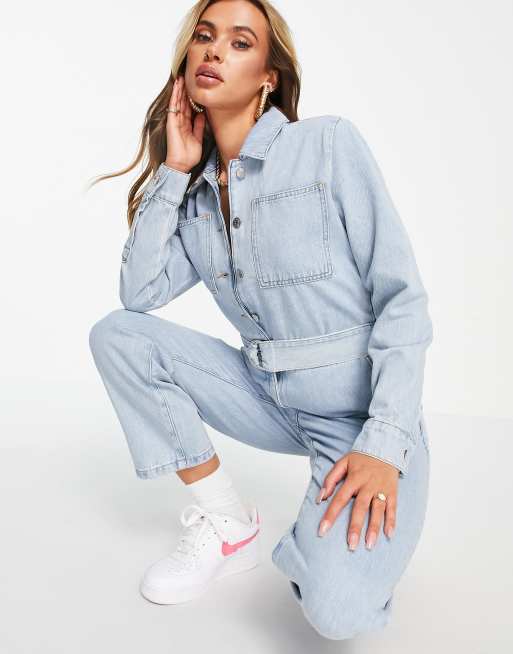 NA-KD - Tuta jumpsuit azzurra con cintura in vita, 4 di 4