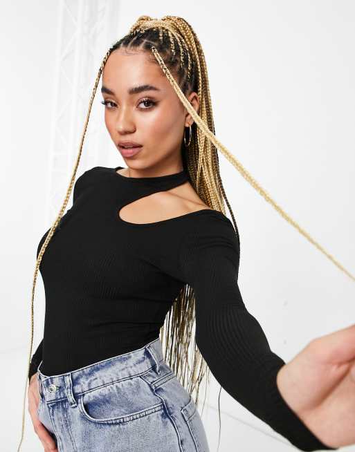 NA KD twist front jumper in black ASOS