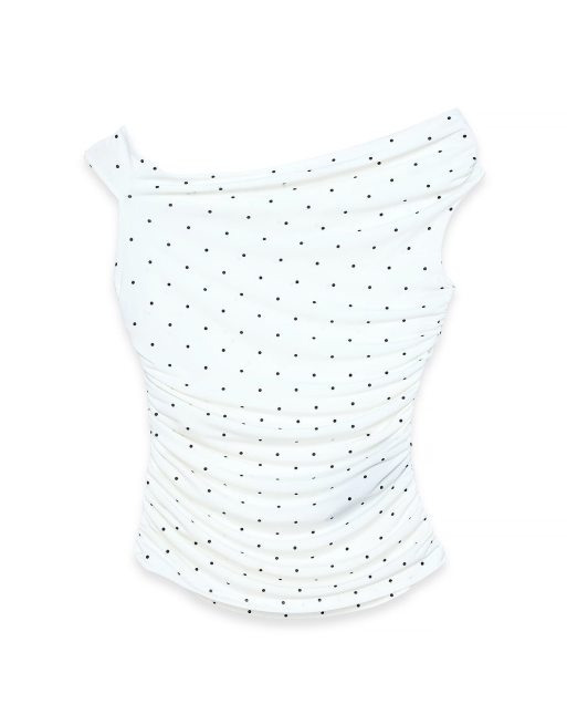 NA-KD Twist off shoulder top in black/white dots, 5 of 5