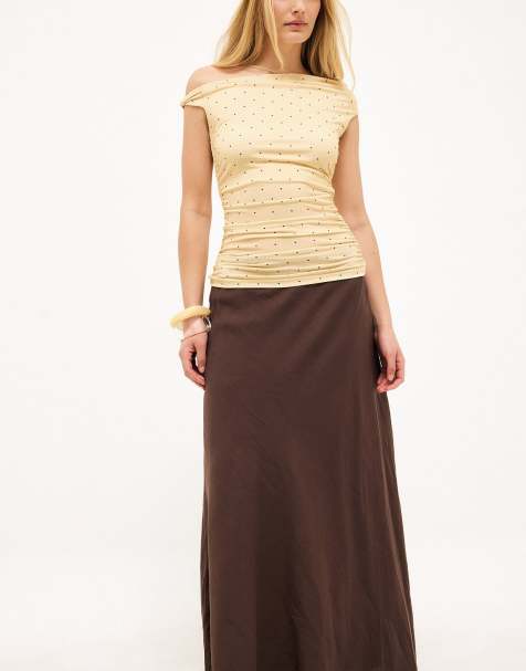 NA-KD Twist off shoulder top in light yellow
