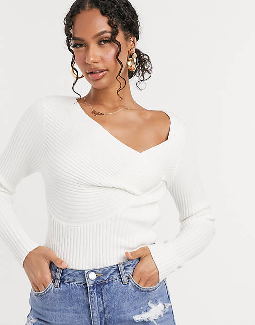 NA-KD twisted front jumper in white | ASOS