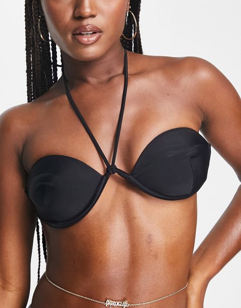 Free Society Petite monowire swimsuit with deep plunge cut out detail in  black