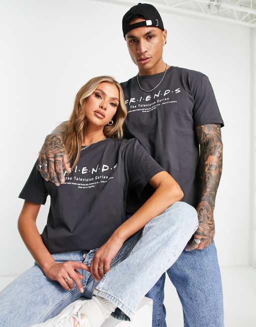 NA-KD unisex t-shirt in dark grey with Friends logo