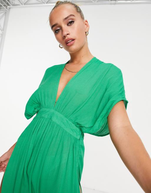 NA KD v neck maxi dress with slit in green