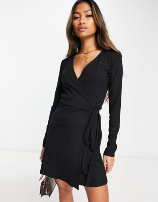 Na-kd V-neck Tie Side Mini Dress In Black