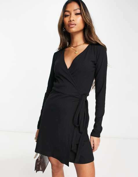 Casual black hot sale wrap dress