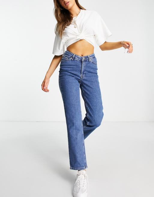 V-shaped Waist Straight Denim Blue