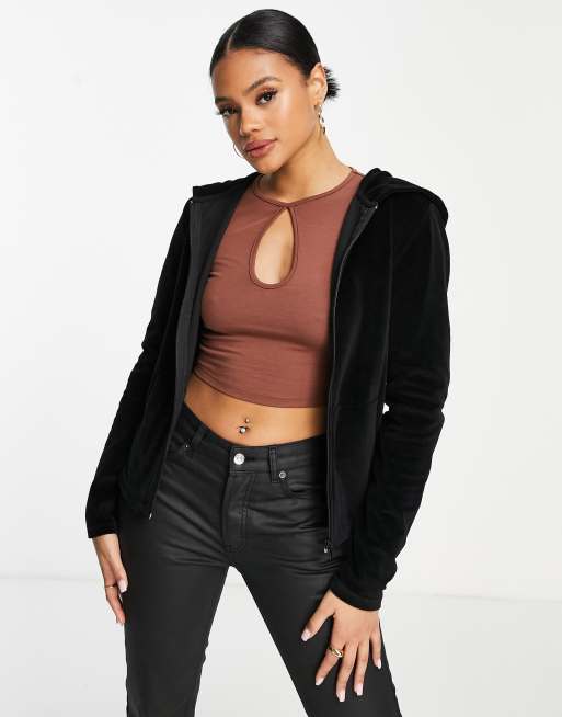 NA-KD velour zip-up hoodie in black (part of a set)