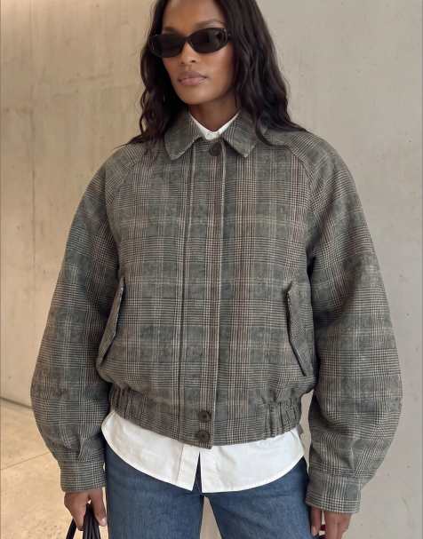 NA-KD veste à manches raglan en mélange de laine à carreaux - view 1