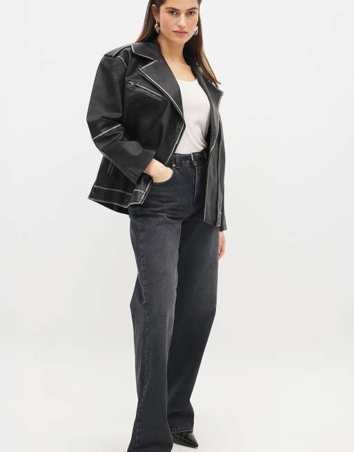 NA-KD veste biker en PU délavée noire, 4 de 5