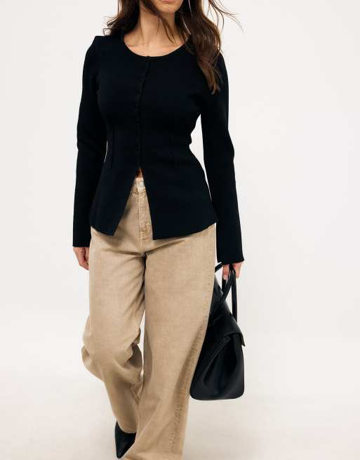 NA-KD veste cardigan à détails de coutures noire, 3 de 5
