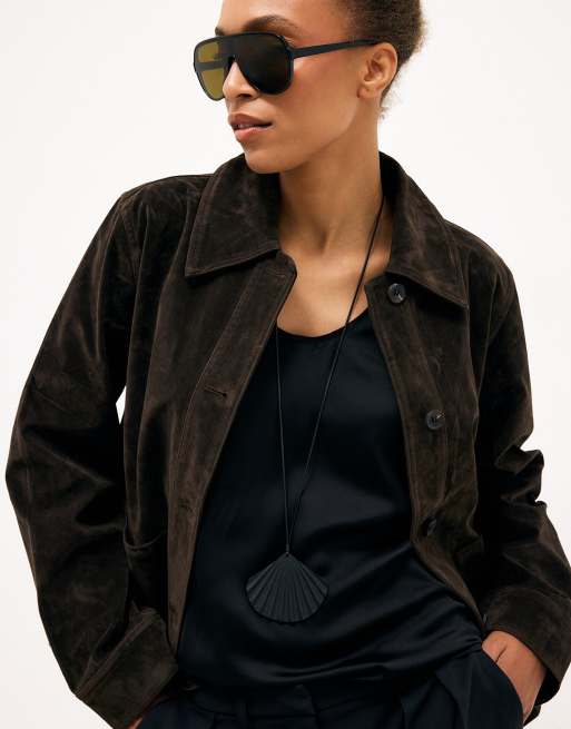 NA-KD veste en daim synthétique avec poche plaquée marron foncé, 4 de 5