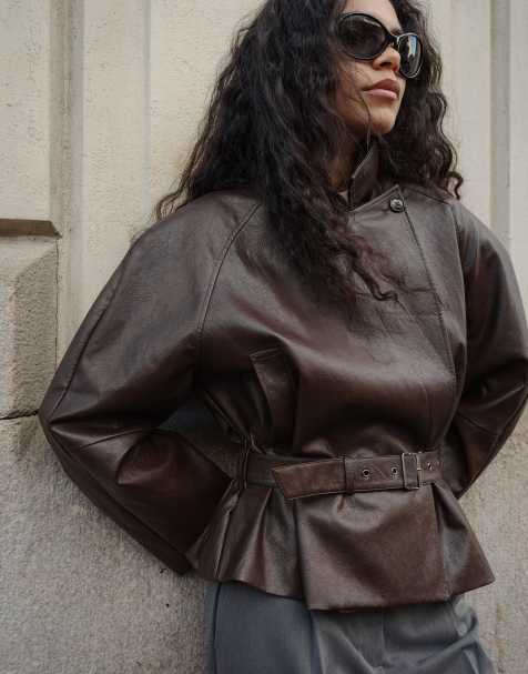 NA-KD veste en imitation cuir avec détail ceinture marron - view 1