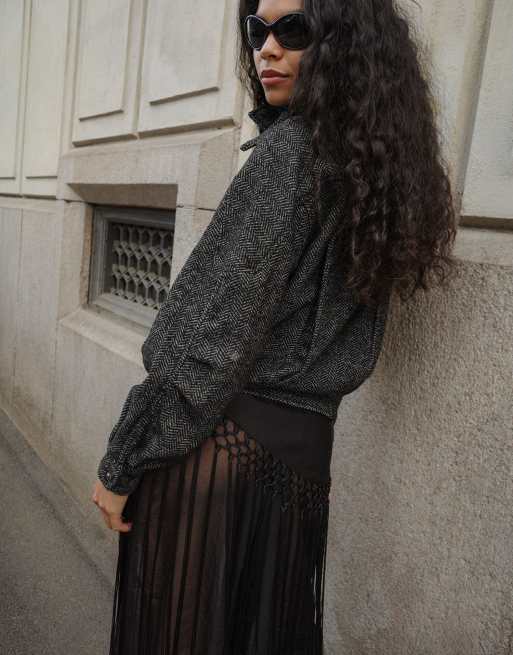 NA-KD veste en mélange de laine à col montant noir/blanc, 2 de 5