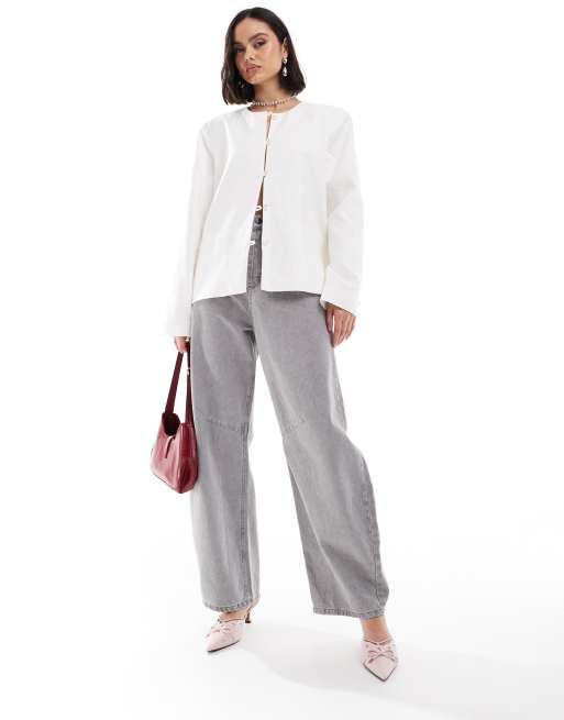 NA-KD Veste sans col en lin Blanc ASOS