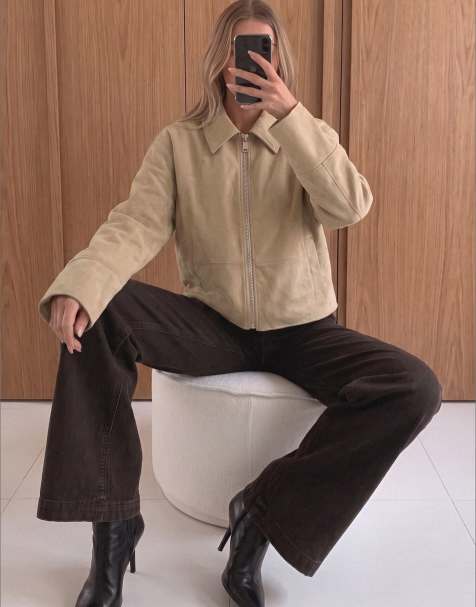 NA-KD veste zippée en daim synthétique beige - view 1