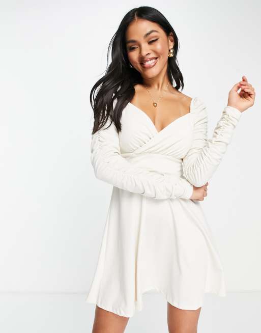 NA-KD - Vestito a maniche lunghe con dettagli drappeggiati bianco - WHITE