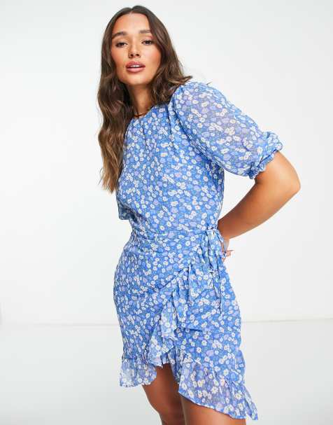 NA-KD - Vestito corto con volant blu a fiori - view 1