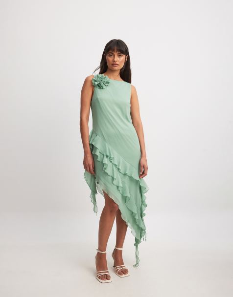 NA-KD - Vestito midi verde in chiffon con volant - view 1