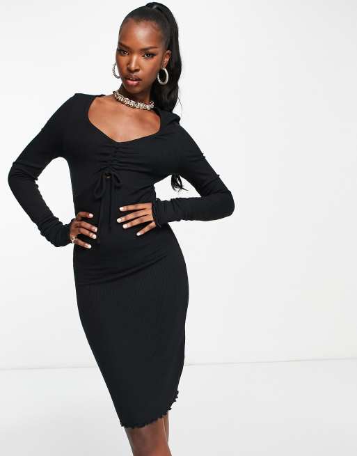 NA-KD - Vestito nero con coulisse a maniche lunghe