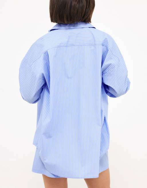 NA-KD - Victoria Quitzau - Chemise oversize en coton à rayures - Bleu et blanc, 3 de 5