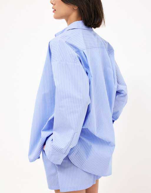 NA-KD - Victoria Quitzau - Chemise oversize en coton à rayures - Bleu et blanc, 4 de 5