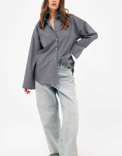 NA-KD Victoria quitzau - oversized cotton shirt in navy stripe - view 1