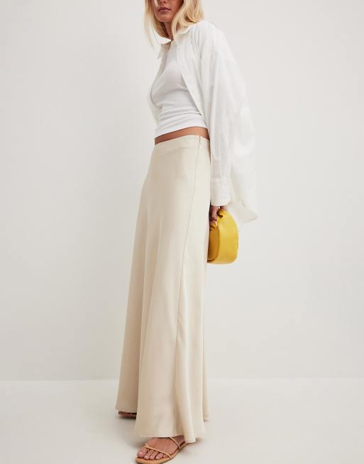 NA-KD volume satin maxi skirt in champagne | ASOS