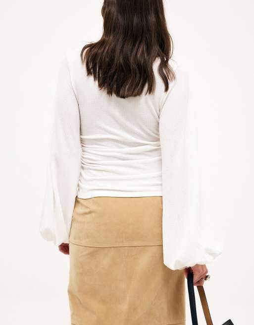 NA-KD Volume sleeve blouse in offwhite, 2 of 5