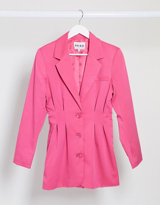 NA-KD waist cinch blazer in fuchsia pink