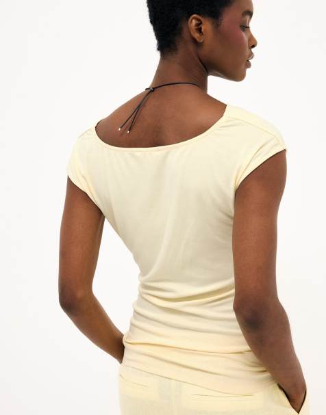 NA-KD Waist knot detail top in light yellow - view 1