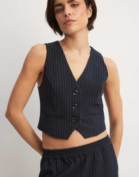 NA-KD waistcoat in navy stripe - view 1