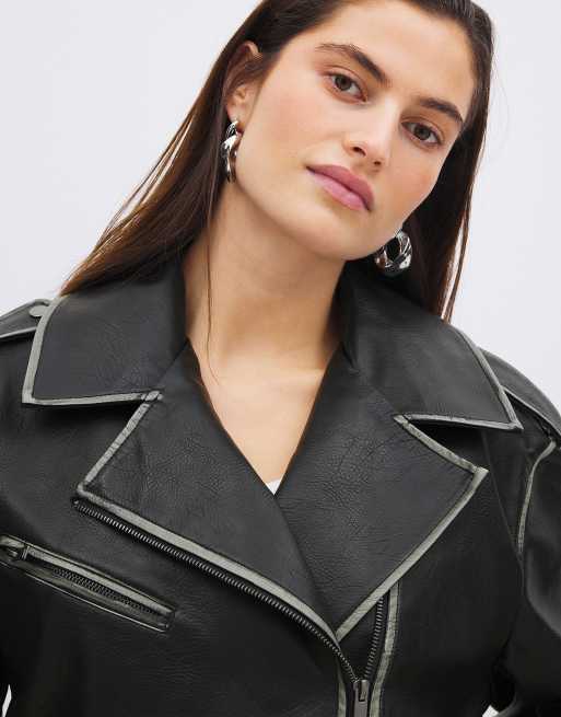NA-KD Washed out pu biker jacket in black, 5 of 5