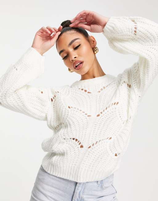 NA-KD wavy knit jumper in white