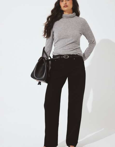 NA-KD – Way – Gerade geschnittene Jeans in Schwarz mit mittelhohem Bund - view 1