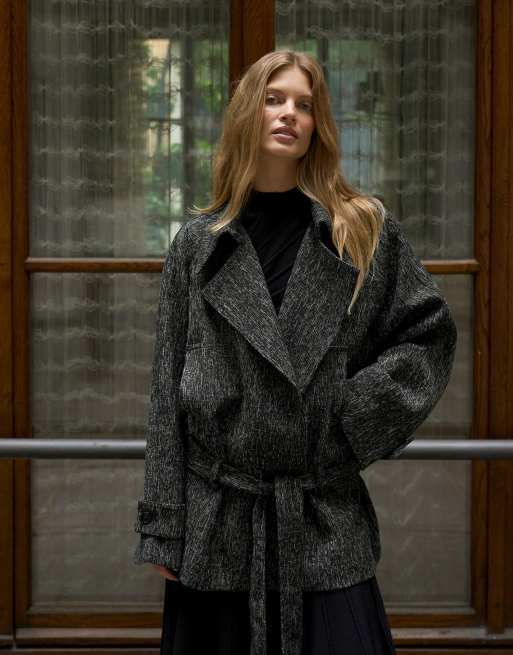 NA-KD weicher Midi-Trenchcoat in Schwarz/Weiß, 2 von 5
