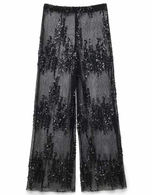 NA-KD weite, plissierte Paillettenhose in Schwarz, 5 von 5