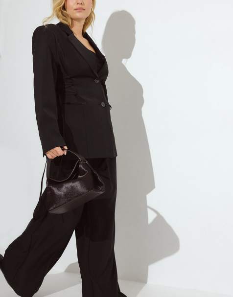 NA-KD Wide high waist suit trouser in black - view 1