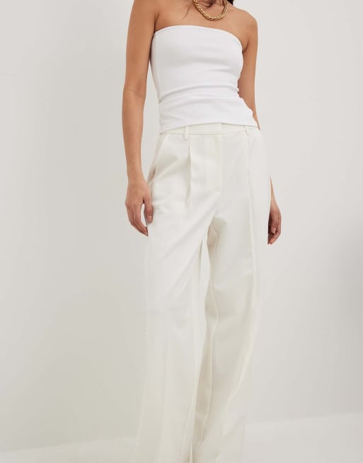NA-KD Wide high waist suit trouser in white, 2 of 5