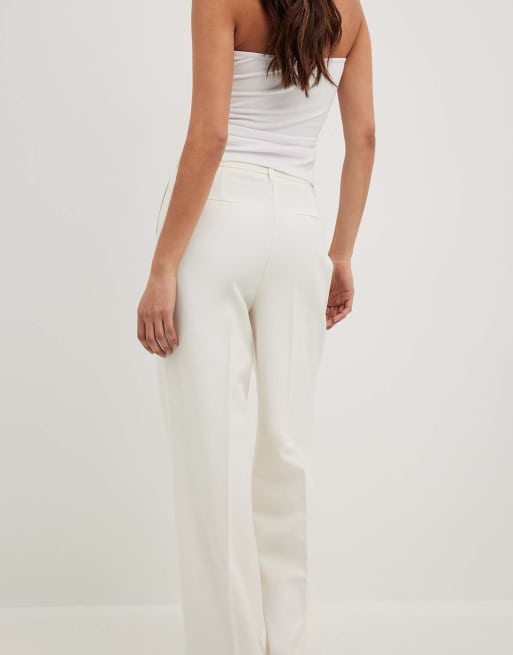 NA-KD Wide high waist suit trouser in white, 3 of 5
