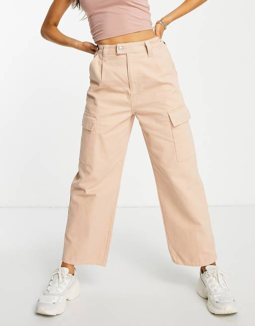 Women's Cargo Jogger Pants Elastic High Waist Peach – Double Dnim