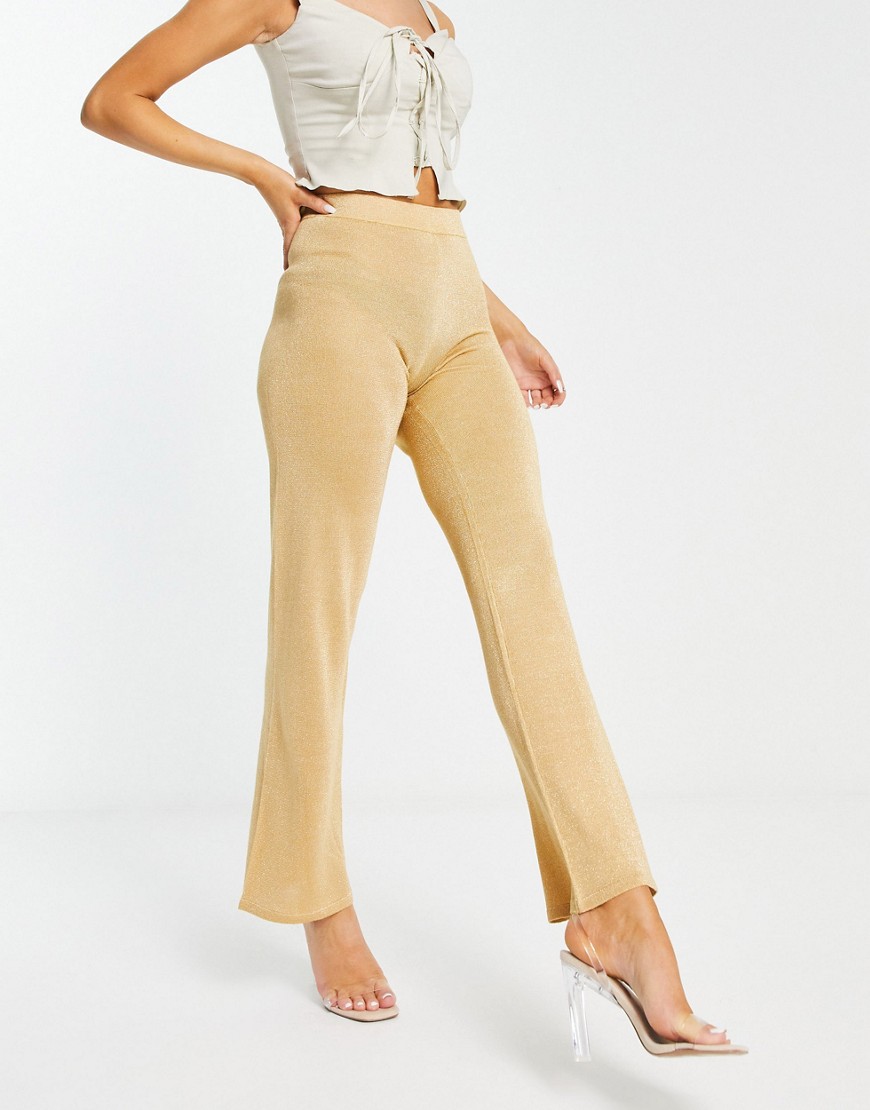 NA-KD glitter wide leg pants in gold - part of a set