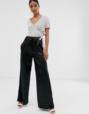 satin trousers black