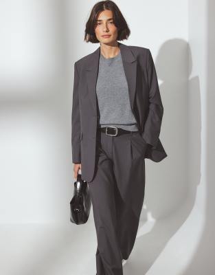 NA-KD Wide mid waist trouser in dark grey