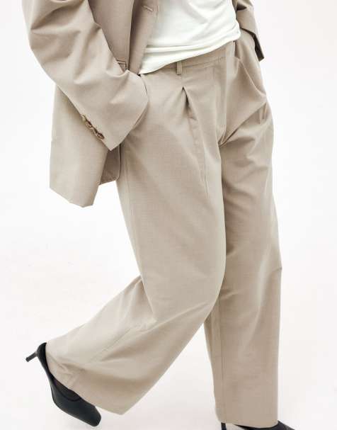 NA-KD Wide mid waist trouser in sand