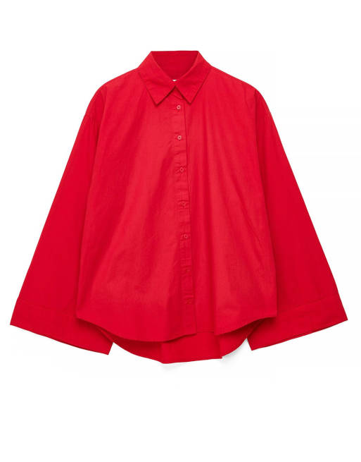 NA-KD Wide sleeve cotton shirt in red, 4 of 5