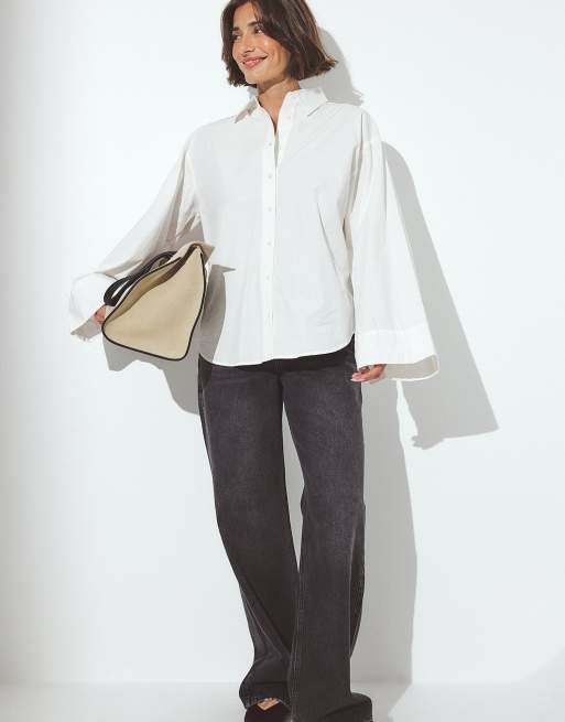 NA-KD Wide sleeve cotton shirt in white, 4 of 5