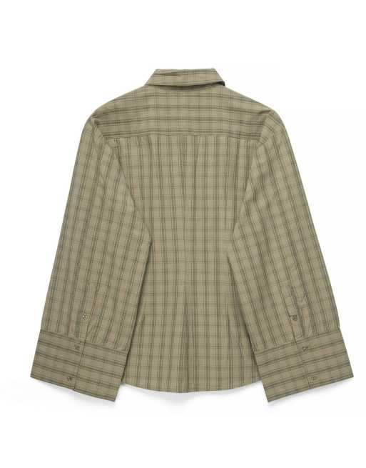 NA-KD Wide sleeve fitted shirt in green check, 5 of 5