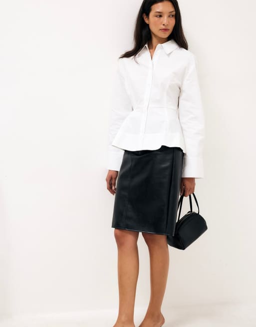 NA-KD Wide sleeve peplum cotton shirt in white, 3 of 3